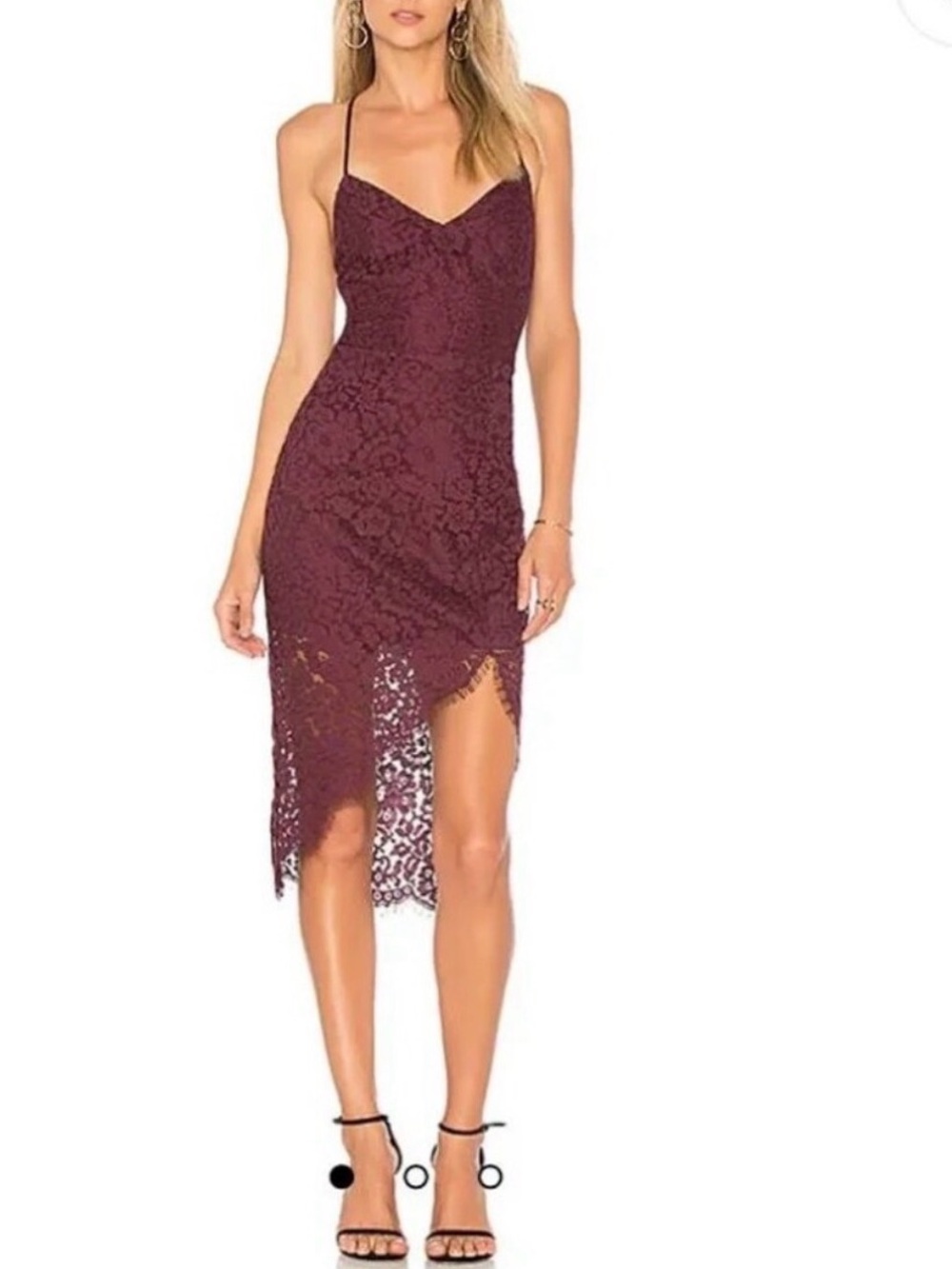 Lovers + Friends - Lace Asymmetrical Slip Dress in Burgundy